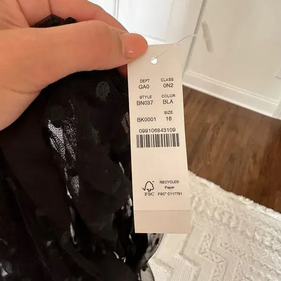 NWT J. Crew Tie-Neck Long Sleeve Top in Dotted Tulle Black 16 $148 - Picture 12 of 12